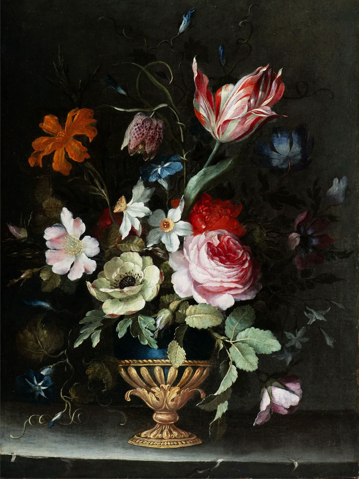 呈現尼德蘭繪畫市場的多元題材，楊・彼特・布魯赫爾的靜物畫作品〈花卉靜物〉。