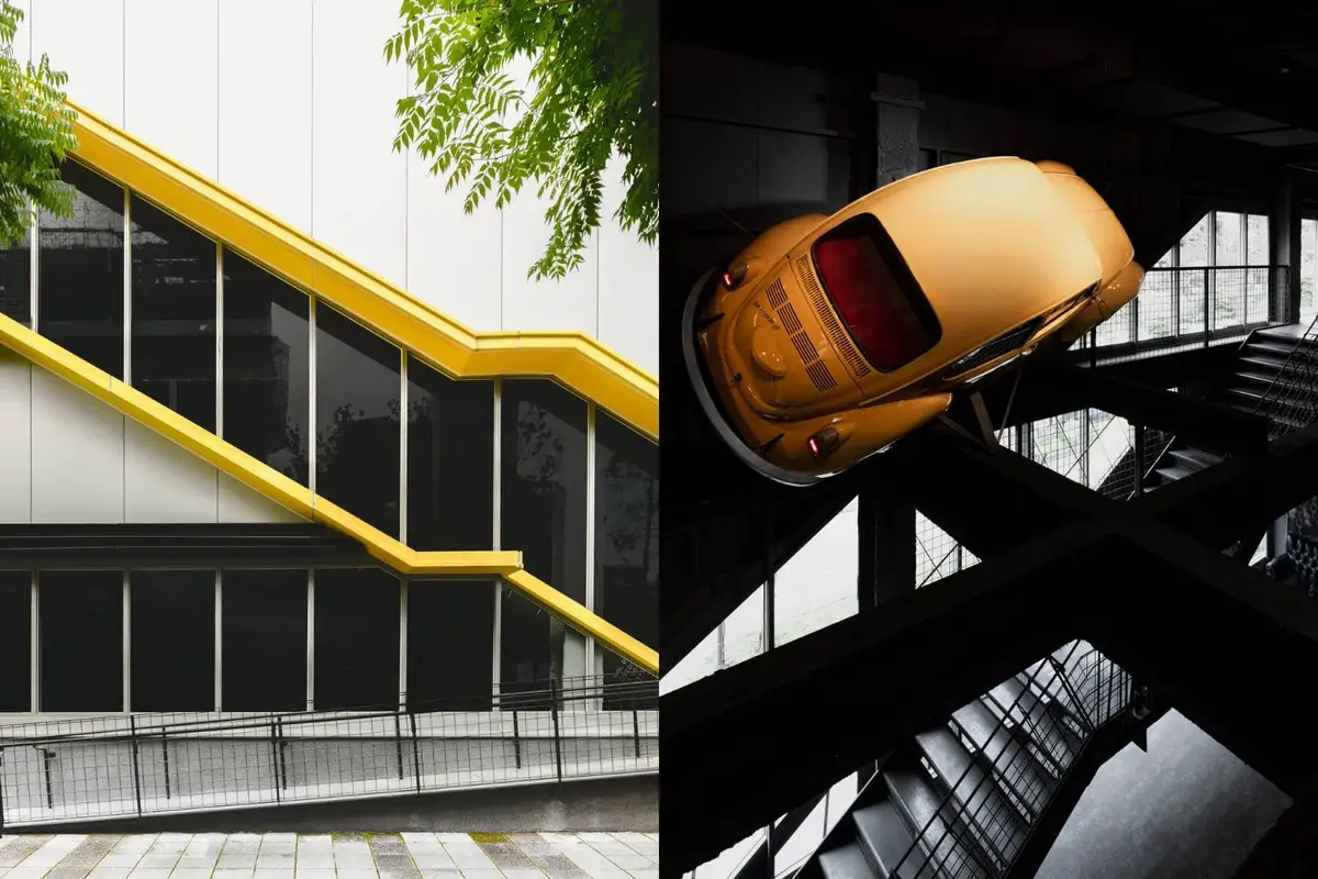 林彥穎與團隊以「打開工廠」為概念去規劃空間，像是降低功能性空間佔比，大幅度開窗增添通透感等。另一方面為加深品牌形象，建築團隊將1972年由太古獨家代理的Volkswagen經典Beetle金龜車懸吊於主要樓梯上方。（圖片／十彥建築師事務所）