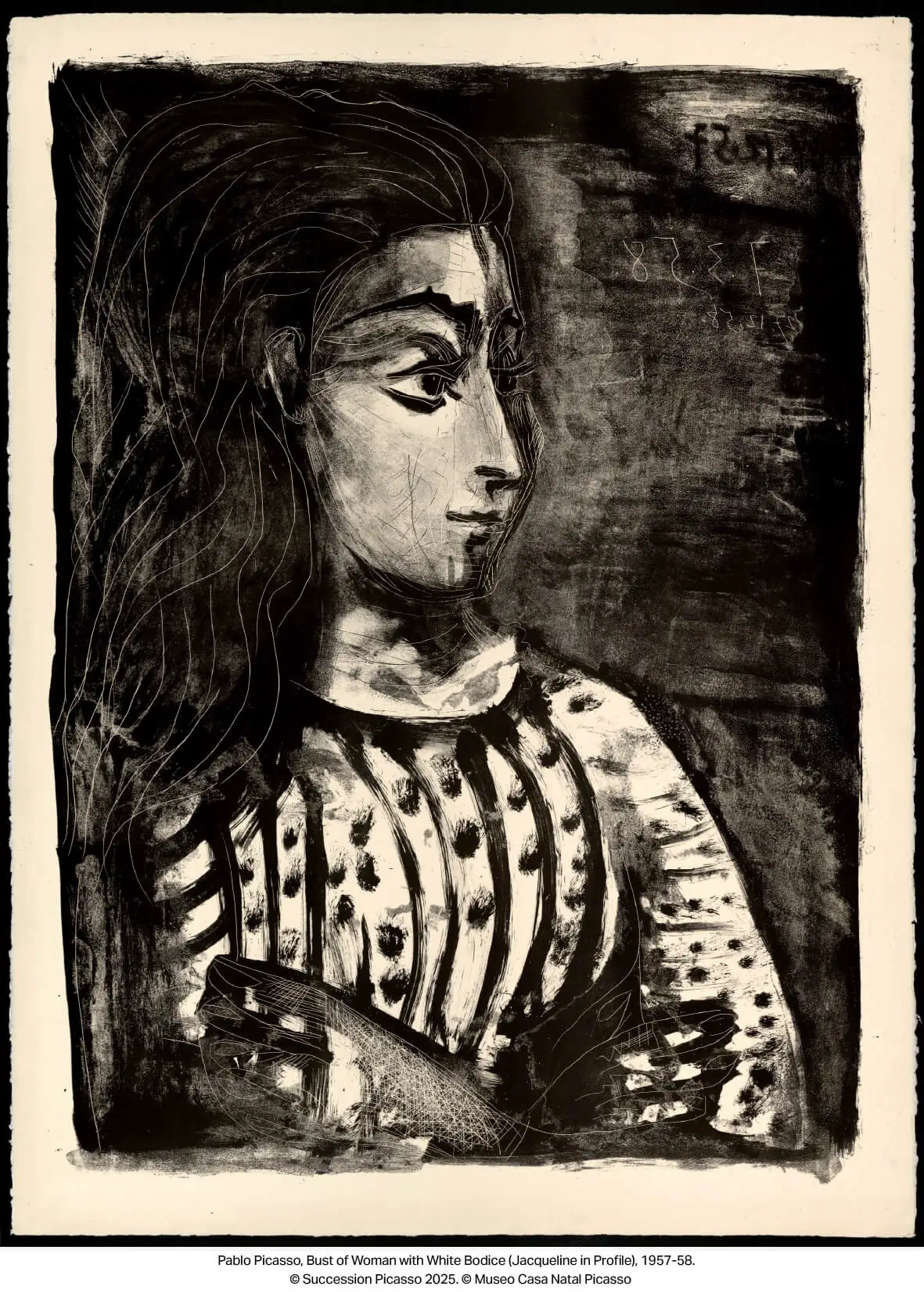 Bust of Woman with White Bodice (Jacqueline in Profile)（1957-8）