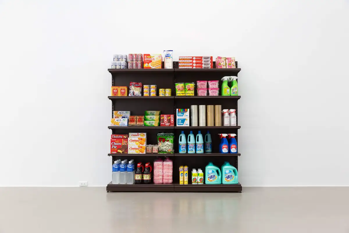 李明學，〈溢出的記憶〉，2019，超市與超商物件，尺寸依場地而定。臺北市立美術館典藏。