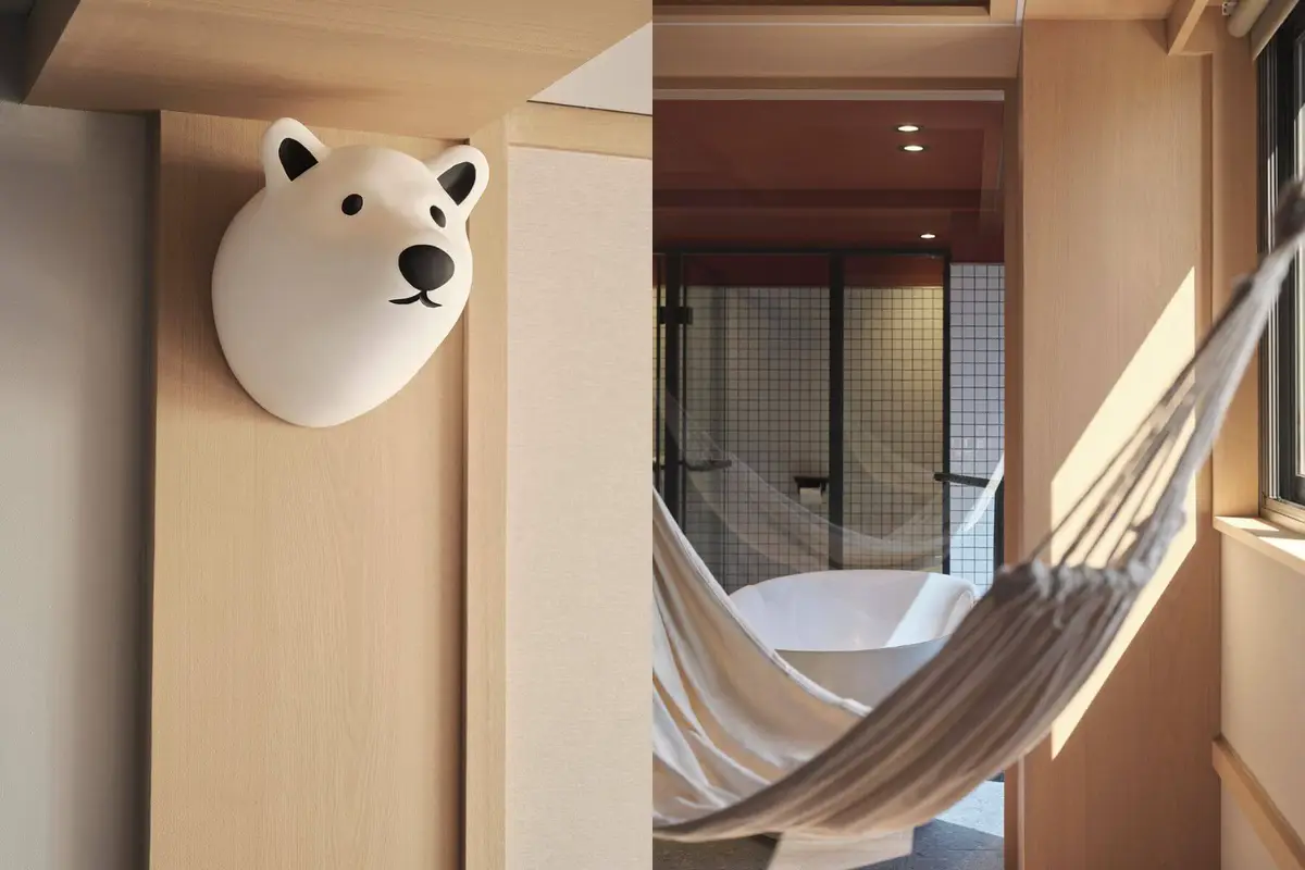 由藝術家鄒駿昇親自設計的可愛「熊頭燈」呼應紅點文旅「大人味玩具店」的全新定調。