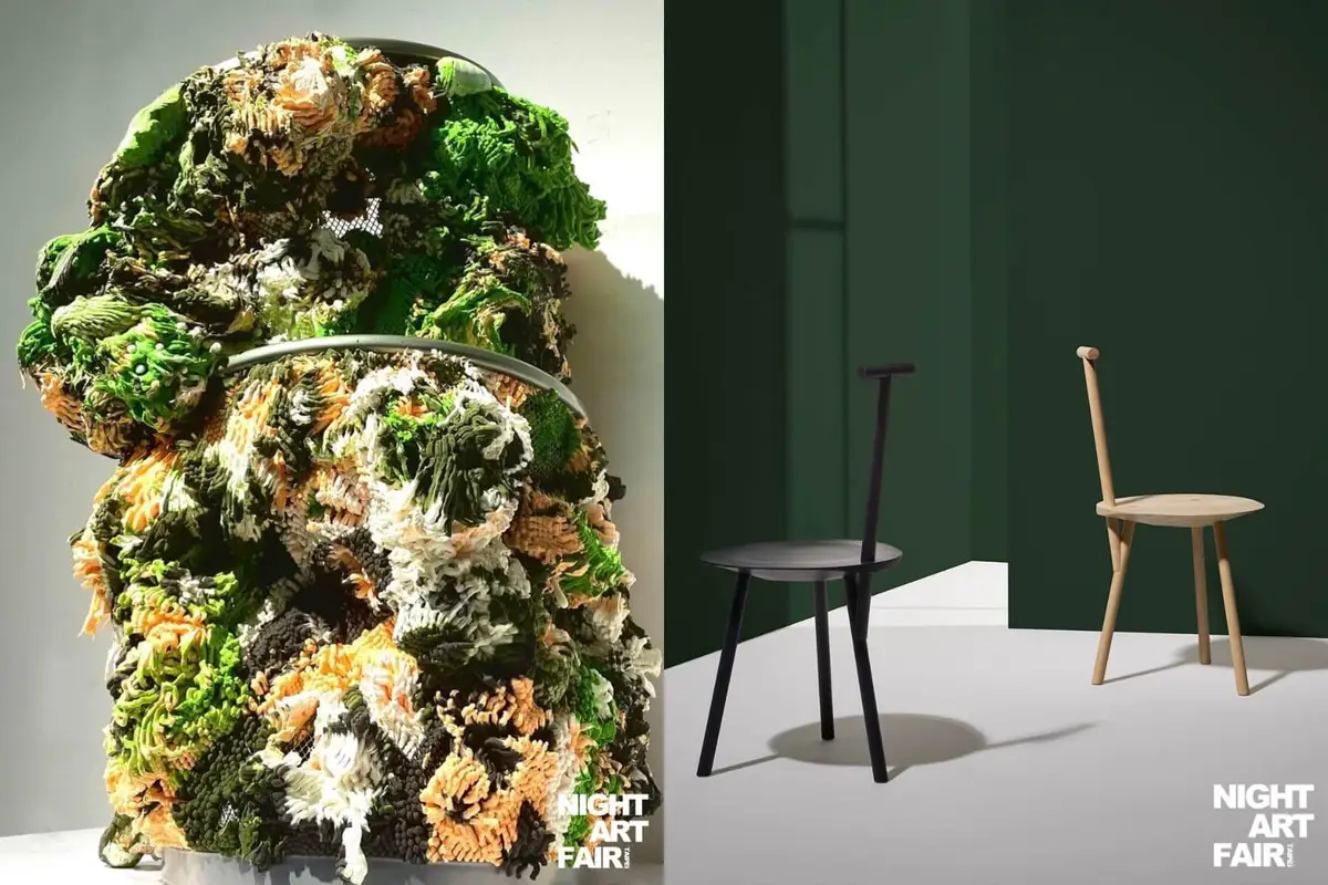 （左圖）靜慮藝術呈現黃彥超「失重」系列作品。（右圖）FANZI邀請英國設計師 Faye Toogood 與17位台灣藝術家推出限量實用藝術品。