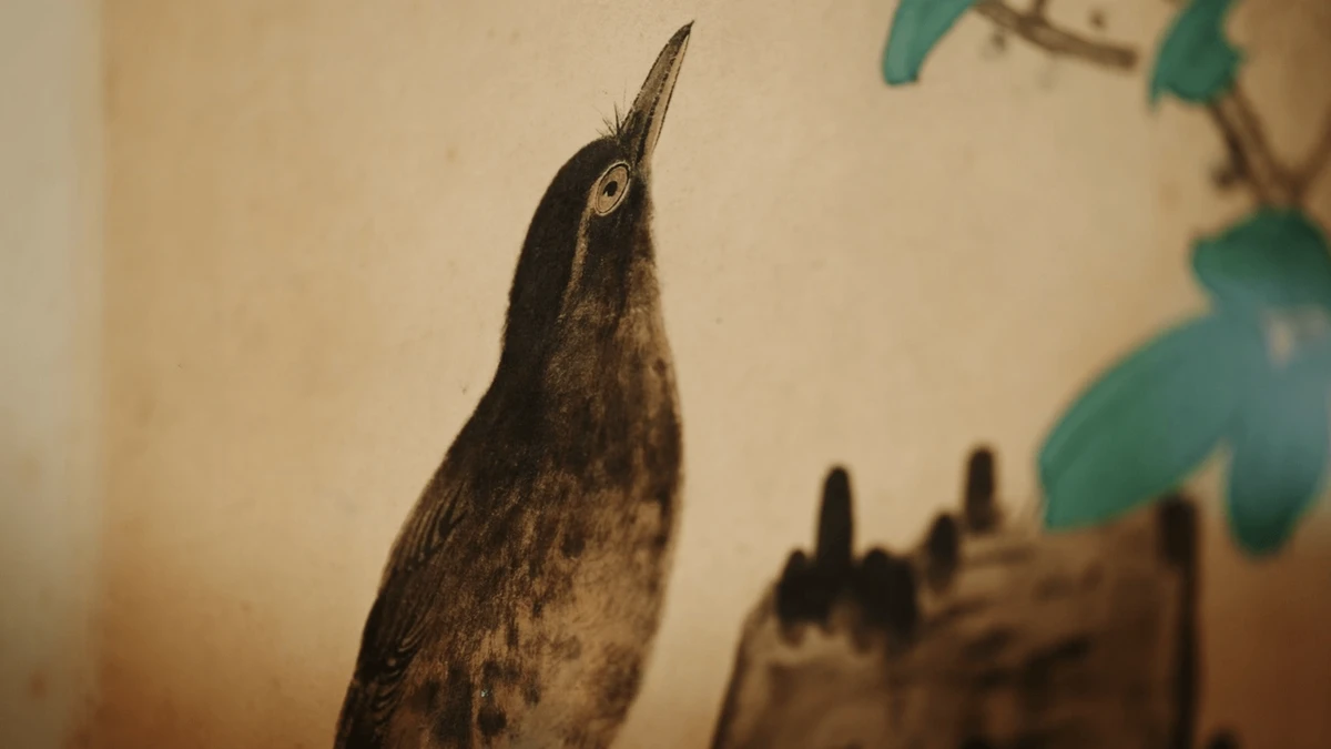 張大千為挚友謝玉岑所畫的《海棠八哥》，掛於漢來日月行館2樓粵菜餐廳「日月軒」。