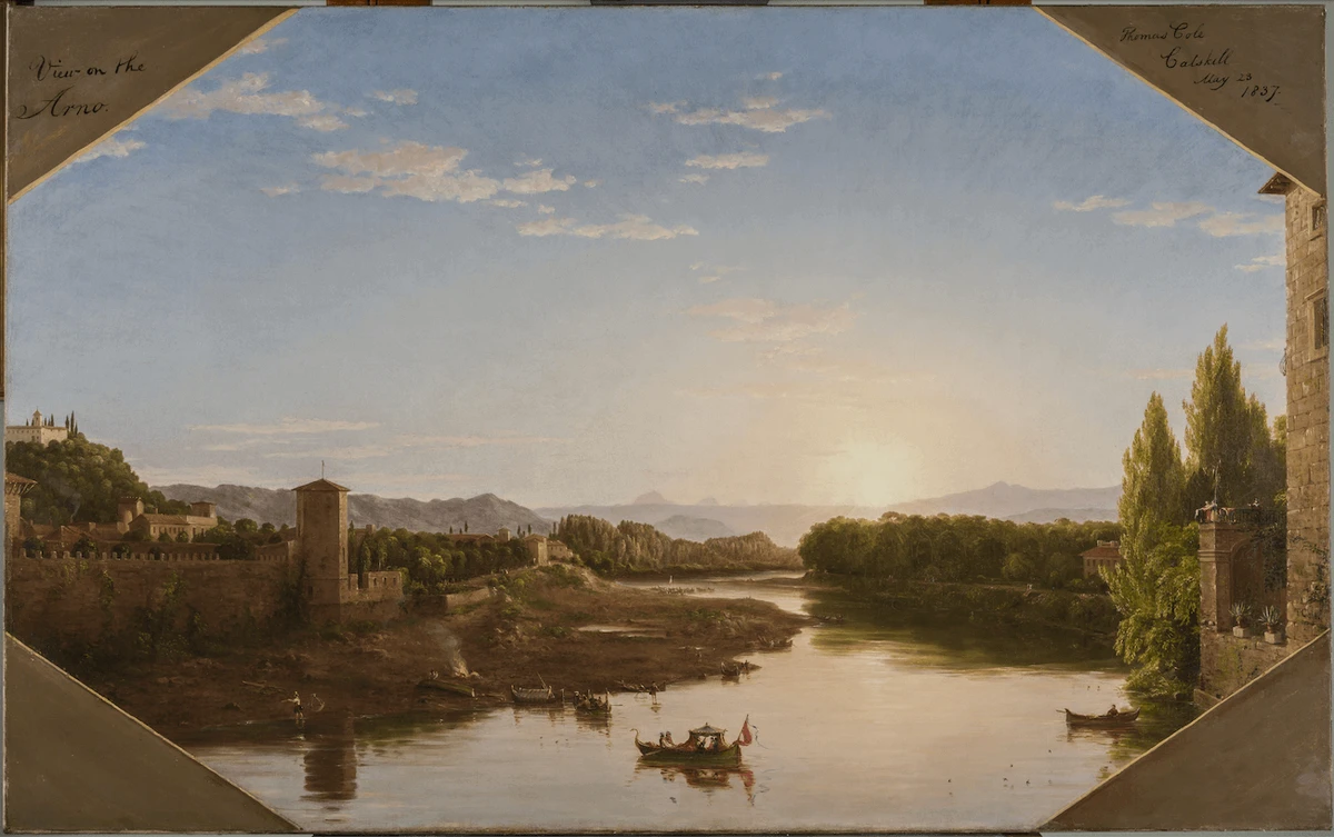 托馬斯．柯爾（Thomas Cole），《阿諾河畔的風景，佛羅倫斯附近》，油彩、畫布，84.5×135.3公分，Gift of Martha Esty Michie, 1991.179