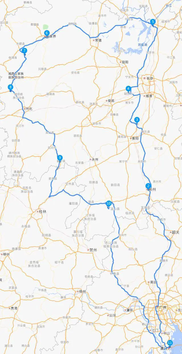 从珠海去湖南自驾游线路规划？